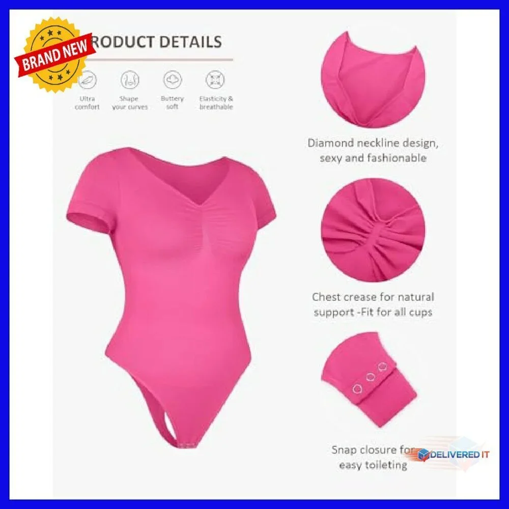 V-Neck Tummy Control Shapewear Bodysuit Seamless Thong Design